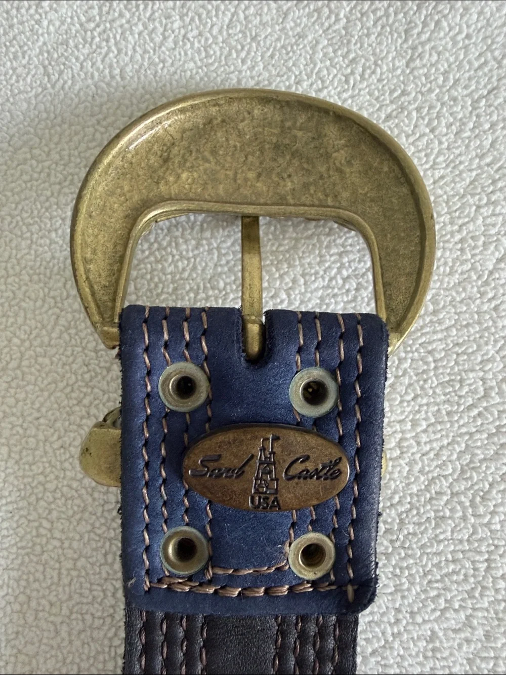 Sand Castle Navy Blue Women's Belt with Brass Hardware